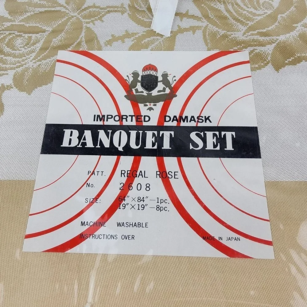 Vintage Imported Damask Banquet Set Regal Rose Tablecloth Napkins NWT